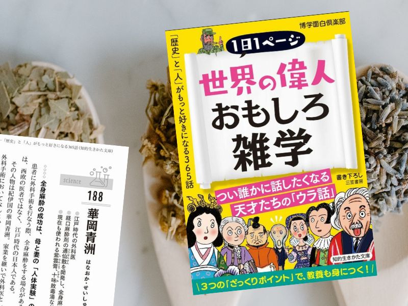 華岡青洲などをとりあげた『世界の偉人おもしろ雑学―――「歴史」と「人」がもっと好きになる365話』 （知的生きかた文庫）をご紹介